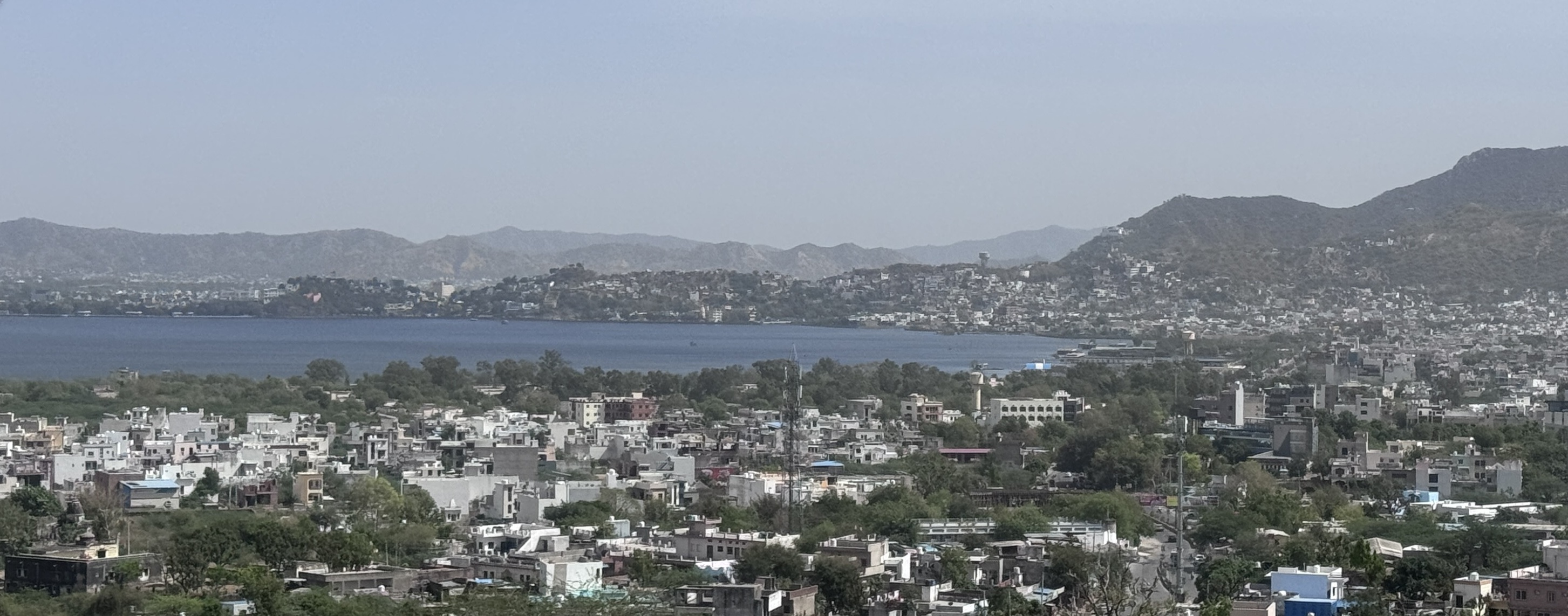 Ajmer and Anasagar Lake seen from a hillside ghat
